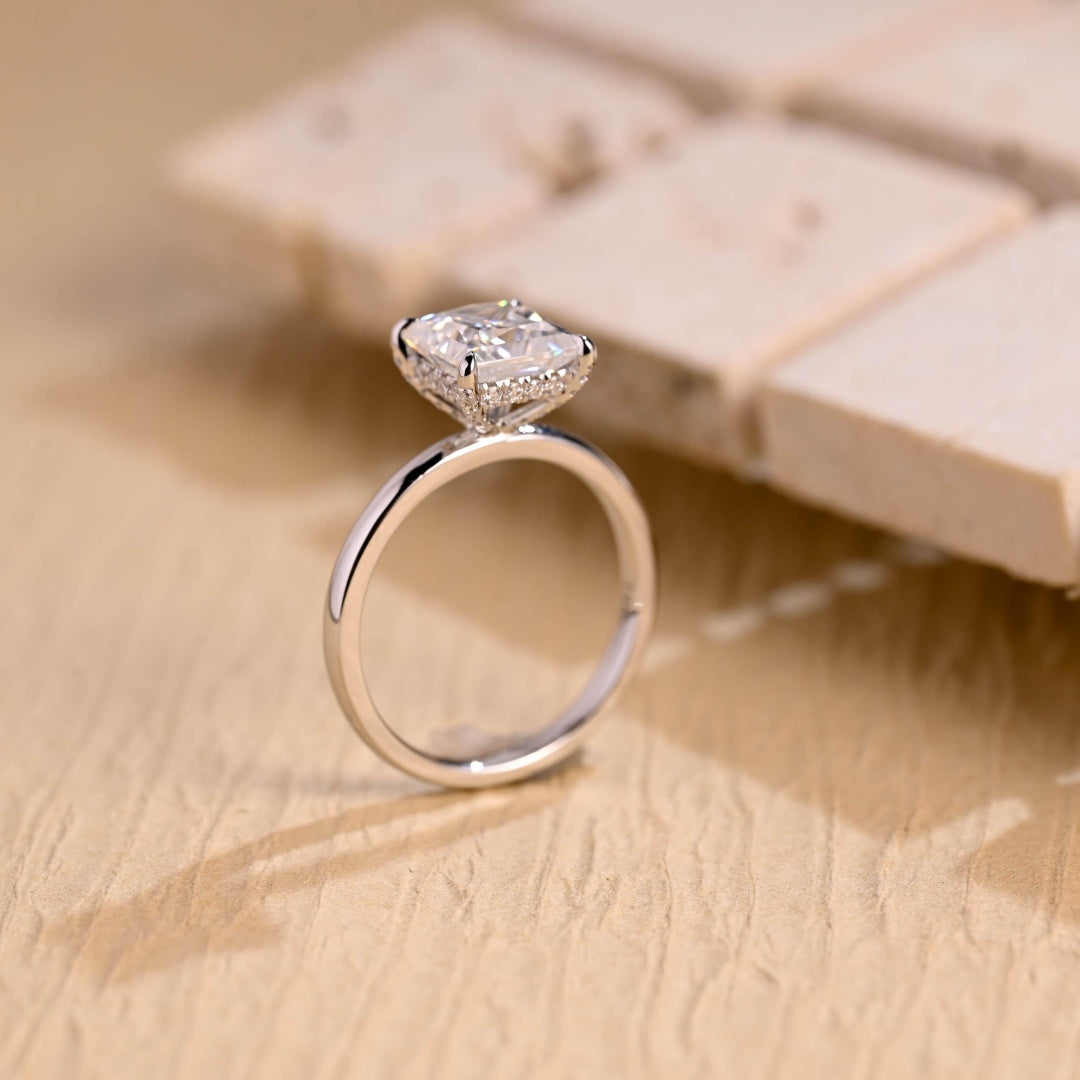 18k Gold Lab Grown Diamond CVD 2CT Princess-Cut Hidden Halo Proposal Ring