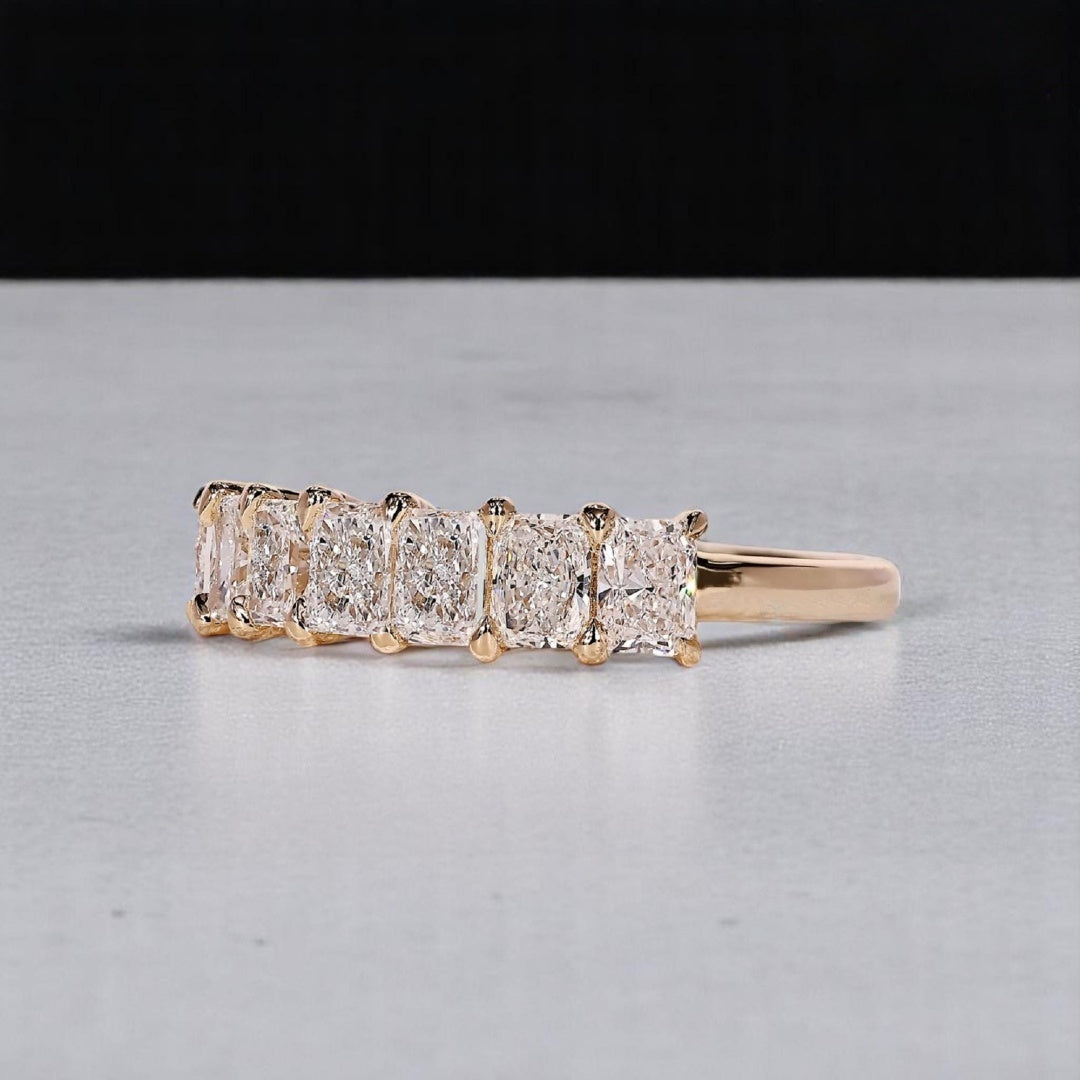 18K Gold Lab Grown Diamond CVD Cushion Cut Full Eternity Wedding Band