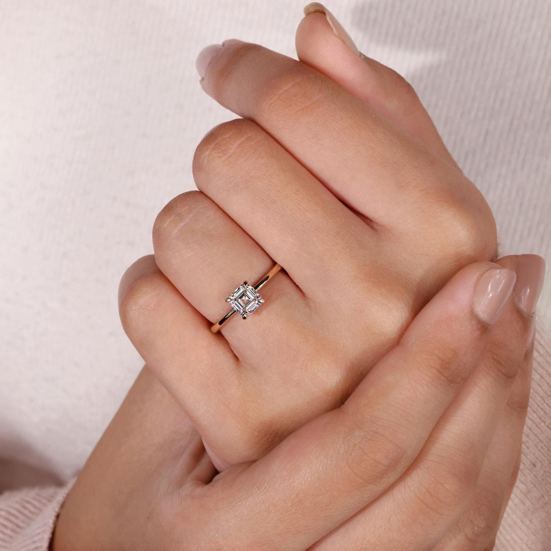 10K Gold Lab Grown Diamond CVD 1CT Asscher-Cut Solitaire Promise Ring