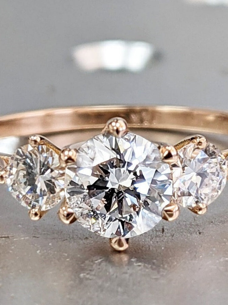 18K Gold Lab Grown Diamond CVD  2CT Round-Cut 3 Stone Promise Ring