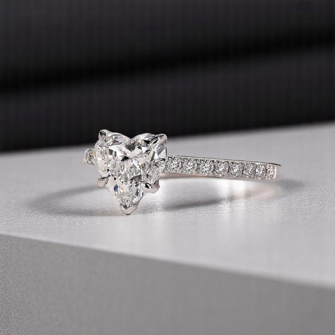 14K Gold Lab Grown Diamond CVD 2CT Heart-Cut  Half Eternity Promise Ring