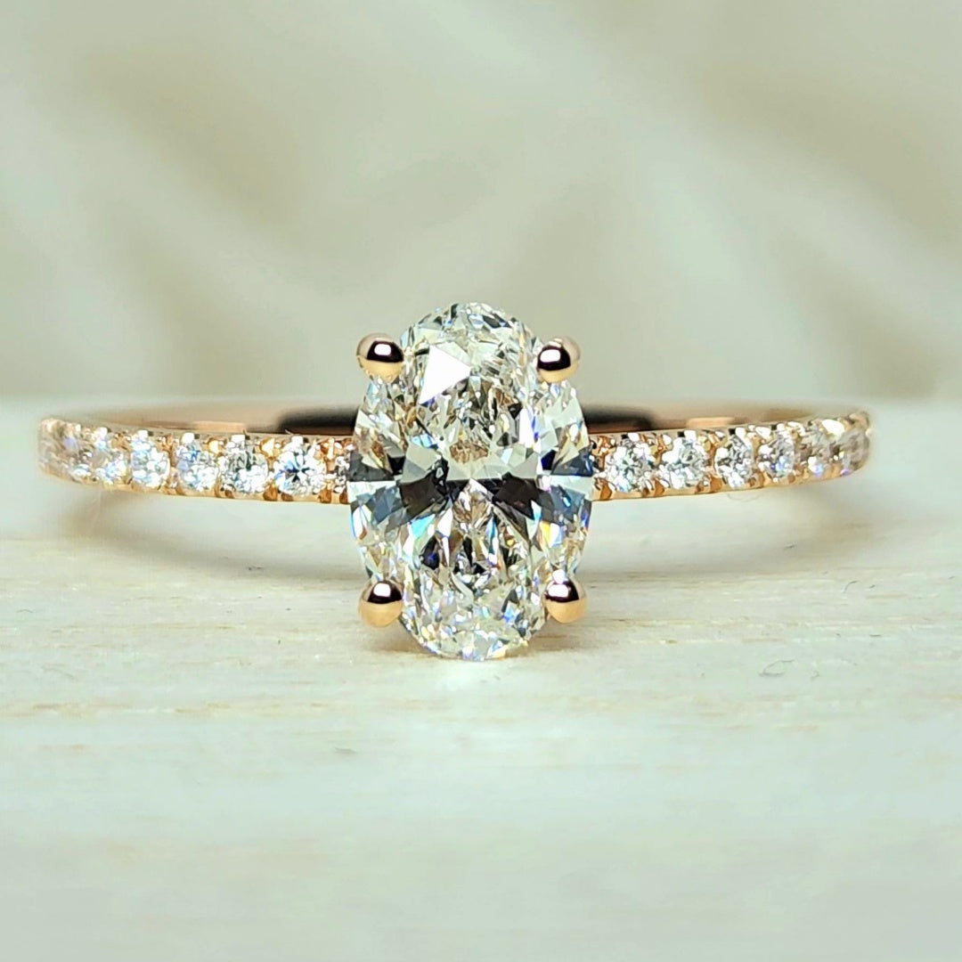 18k Gold Raw Salt and Pepper Diamond 1CT Oval-Cut Classic Half Eternity Ring