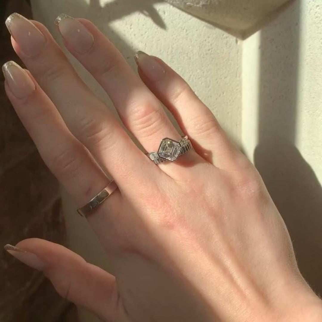 14K Gold Lab Grown Diamond CVD 2CT Princess-Cut Bezel Design Anniversary Ring