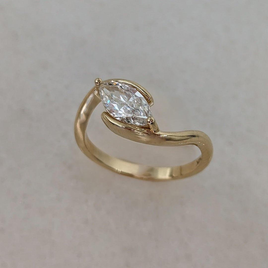 10K Gold Lab Grown Diamond CVD Marquise-Cut Unique Design Asymmetrical Ring
