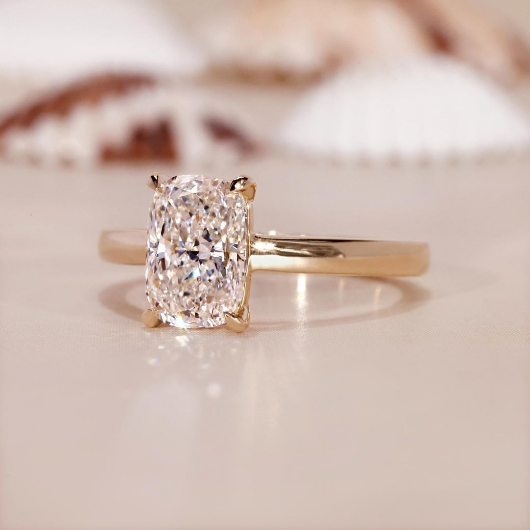 18k Gold Lab Grown Diamond CVD 2CT Elongated Cushion-Cut Anniversary Classic Ring