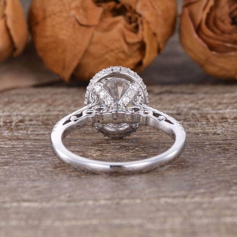 10K Gold Lab Grown Diamond CVD 2CT Oval-Cut Unique Hidden Halo Engagement Ring