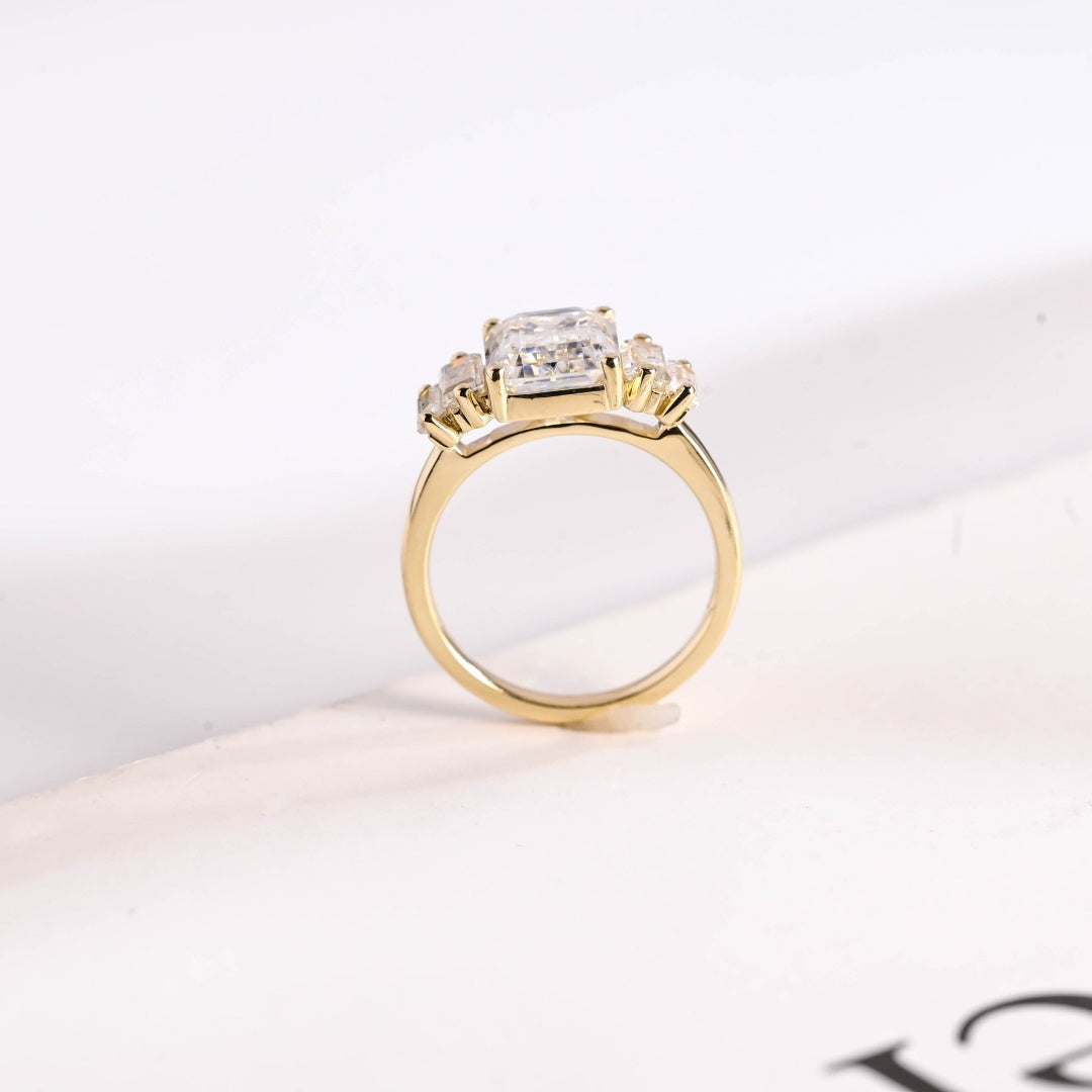 18K Gold Lab Grown Diamond CVD 3CT Emerald & Baguette Cut Engagement Ring