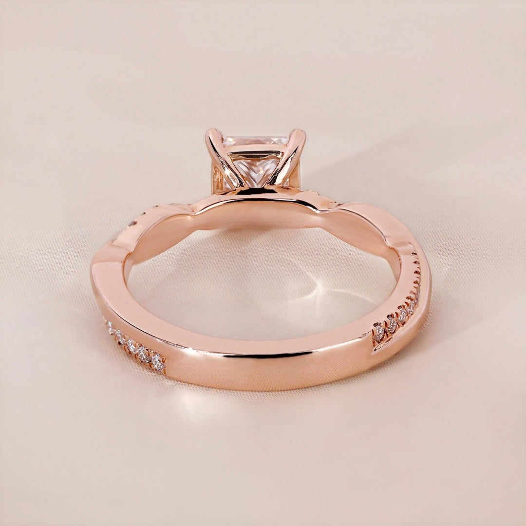 18k Gold Lab Grown Diamond CVD 1CT Princess-Cut Vintage Twist Unique Diamond Pave Promise Ring