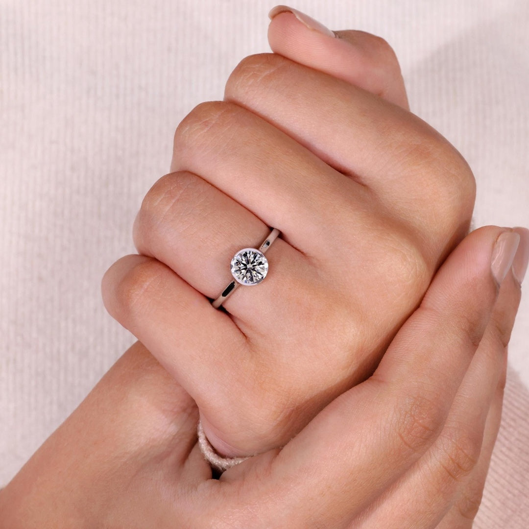 10K Gold Lab Grown Diamond CVD 1.5CT Round-Cut Bezel Set Engagement Ring