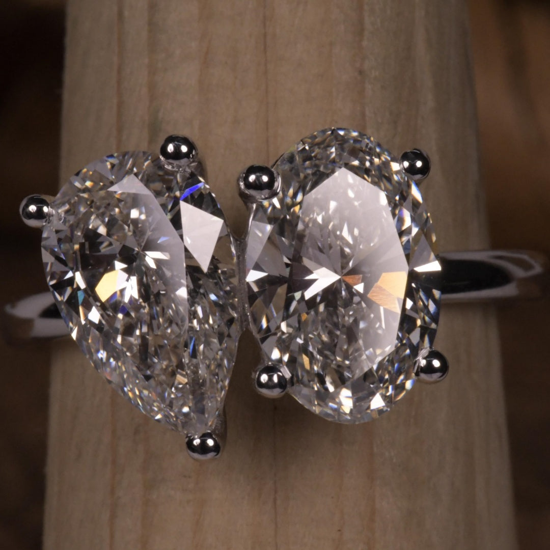 14K Gold Lab Grown Diamond CVD 4CT Ovla and Pear-Cut Toi et Moi Anniversary Ring Valentine’s Gift