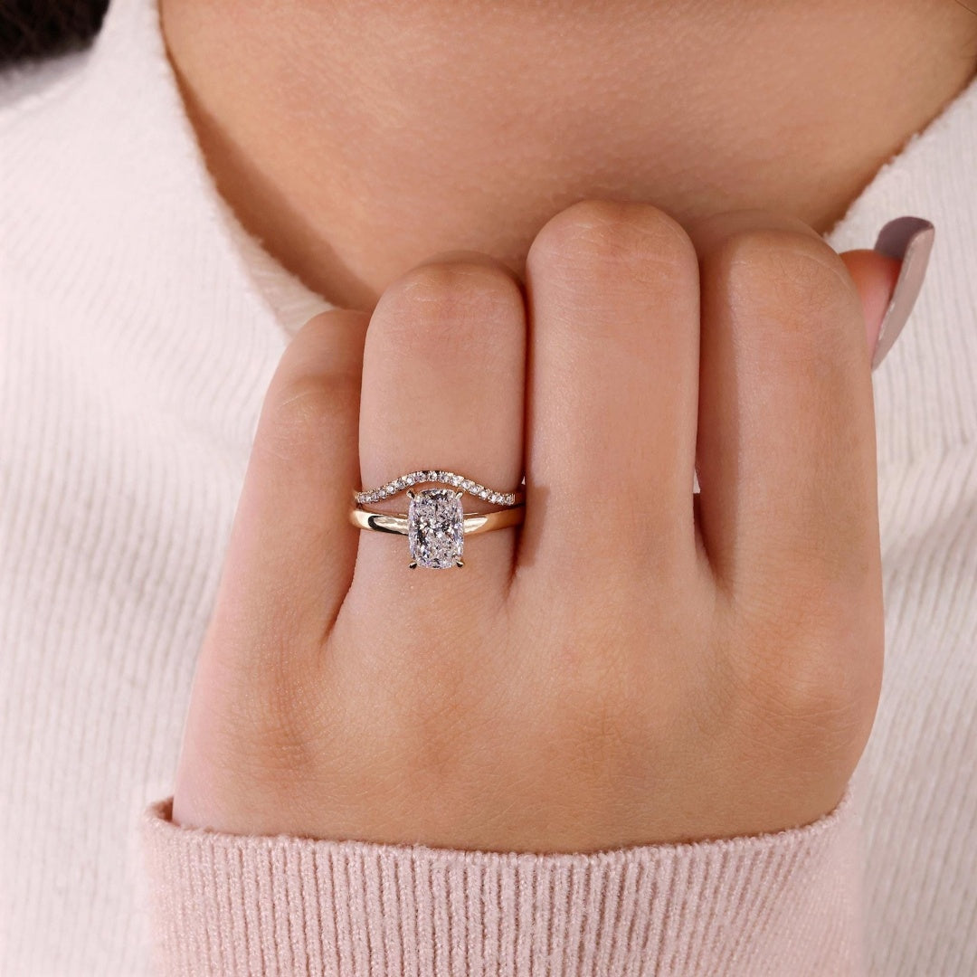 18k Gold Lab Grown Diamond CVD 2CT Elongated Cushion-Cut Anniversary Classic Ring
