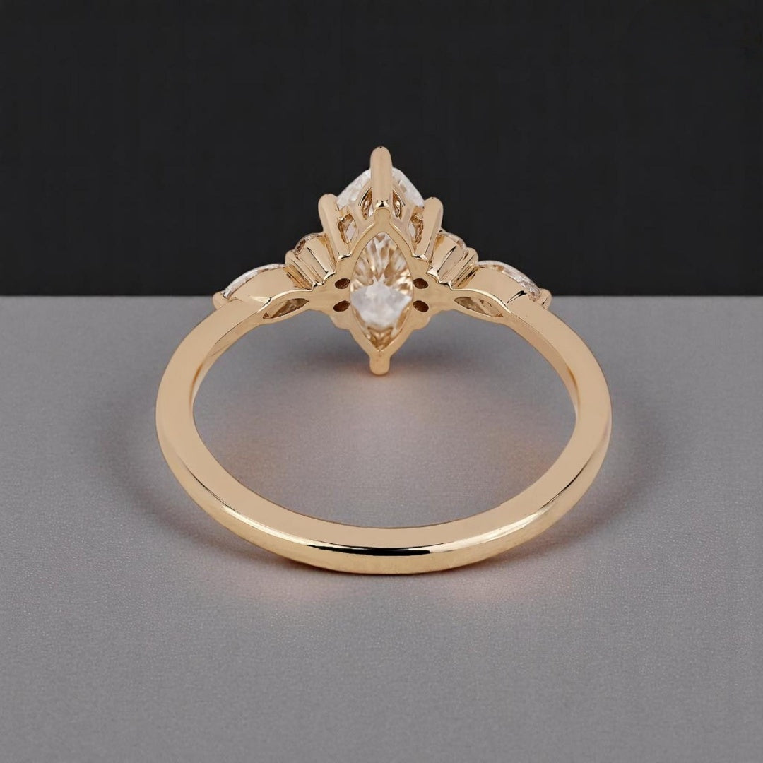 18K Gold Lab Grown Diamond CVD 2CT Marquise-Cut Art Deco Tulip Set Wedding Ring