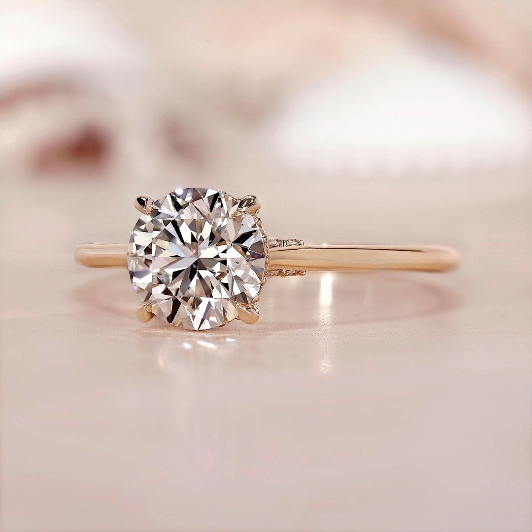 10K Gold Lab Grown Diamond CVD 2CT Round-Cut Hidden Halo Engagement Ring