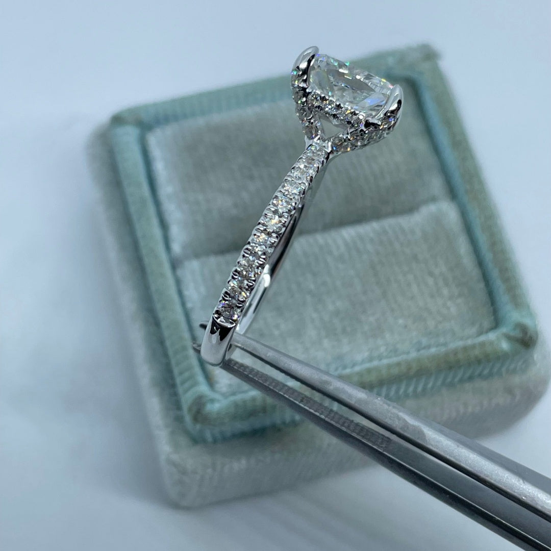 14K Gold Lab Grown Diamond CVD 2CT Elongated Cushion-Cut Couple Anniversary Ring