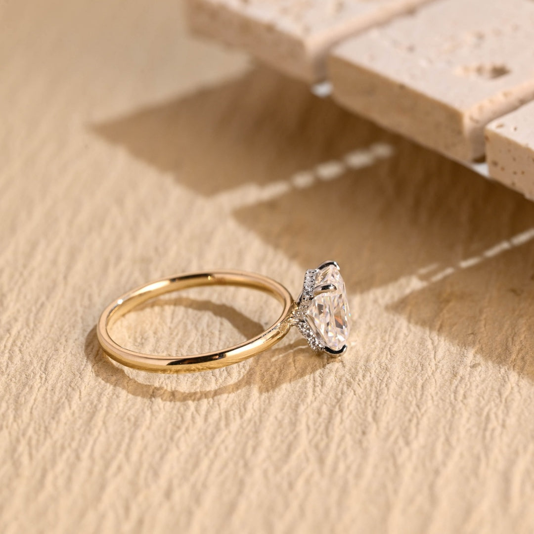18k Gold Lab Grown Diamond CVD 2CT Crushed Ice Radiant-Cut Two-Tone Hidden Halo Dainty Proposal Ring