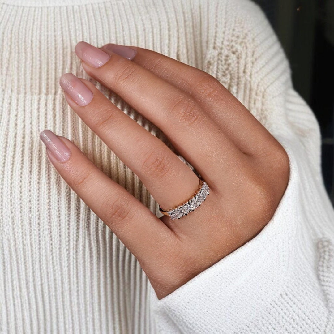 18K Gold Lab Grown Diamond CVD Cushion Cut Full Eternity Wedding Band