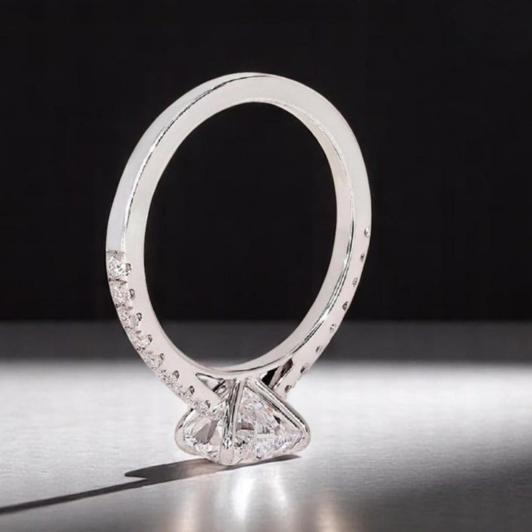 14K Gold Lab Grown Diamond CVD 2CT Heart-Cut  Half Eternity Promise Ring