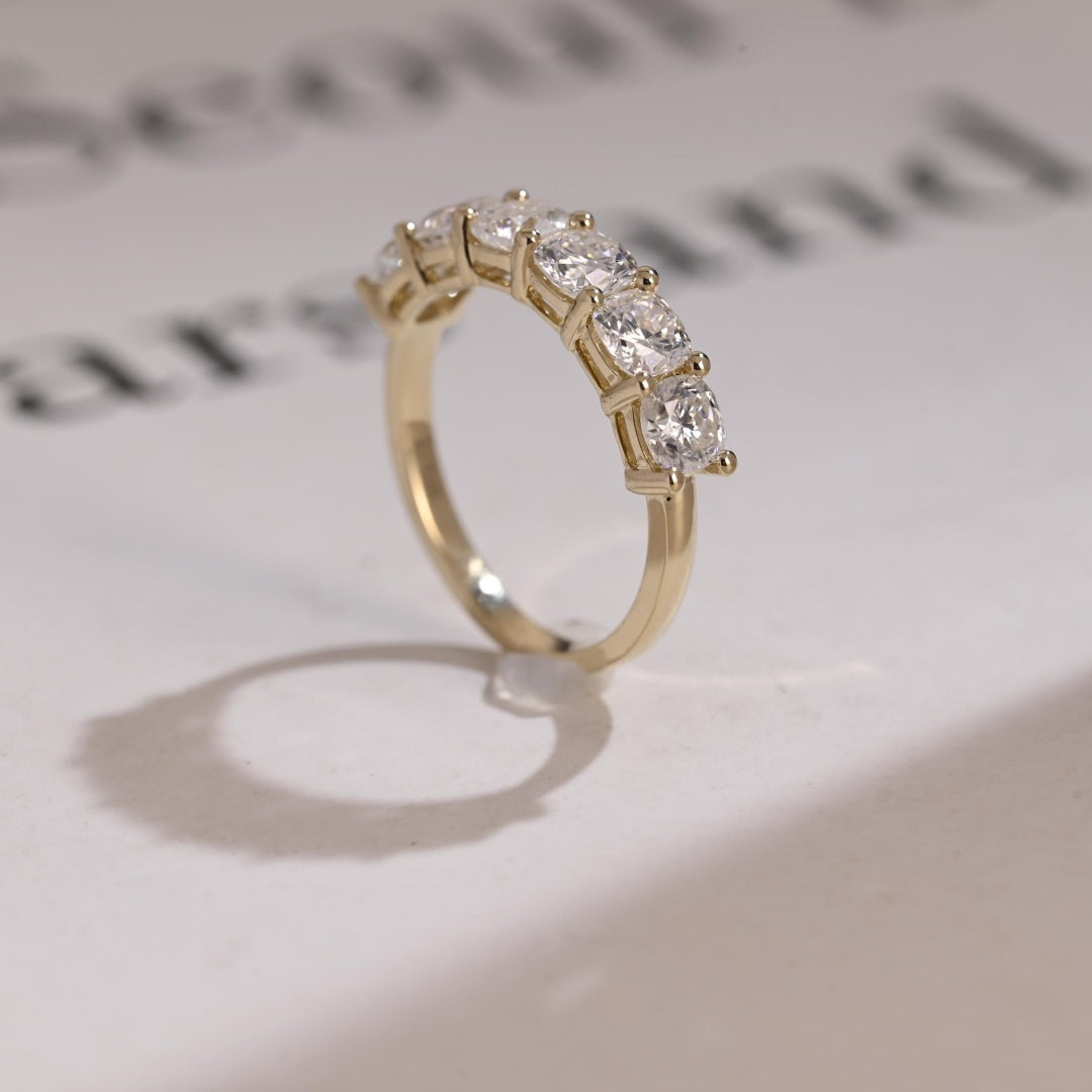 18K Gold Lab Grown Diamond CVD Half Eternity 4mm Cushion-Cut Wedding Band