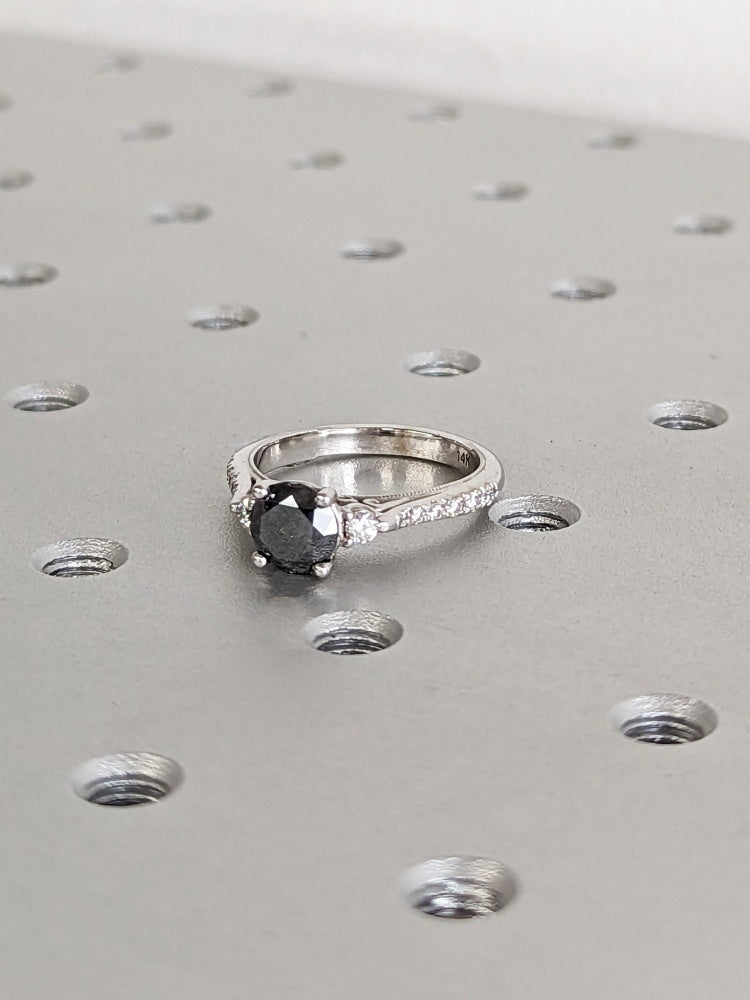 18k Gold Raw Salt and Pepper Diamond 1CT Round-Cut Vintage Engagement Ring