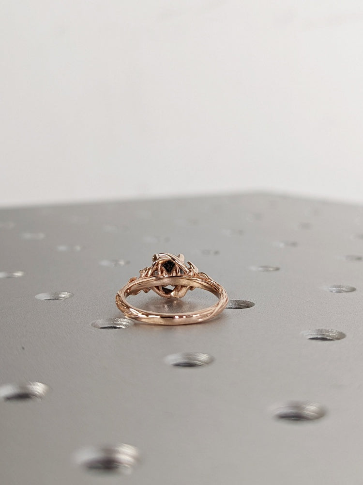 18k Gold Raw Salt and Pepper Diamond 1CT Round-Cut Engagement Ring