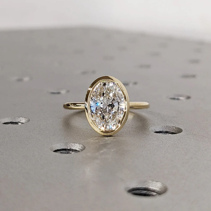14K Gold Lab Grown Diamond CVD 2CT Oval-Cut Classic Bezel Setting Promise Ring