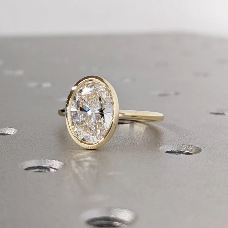 14K Gold Lab Grown Diamond CVD 2CT Oval-Cut Classic Bezel Setting Promise Ring