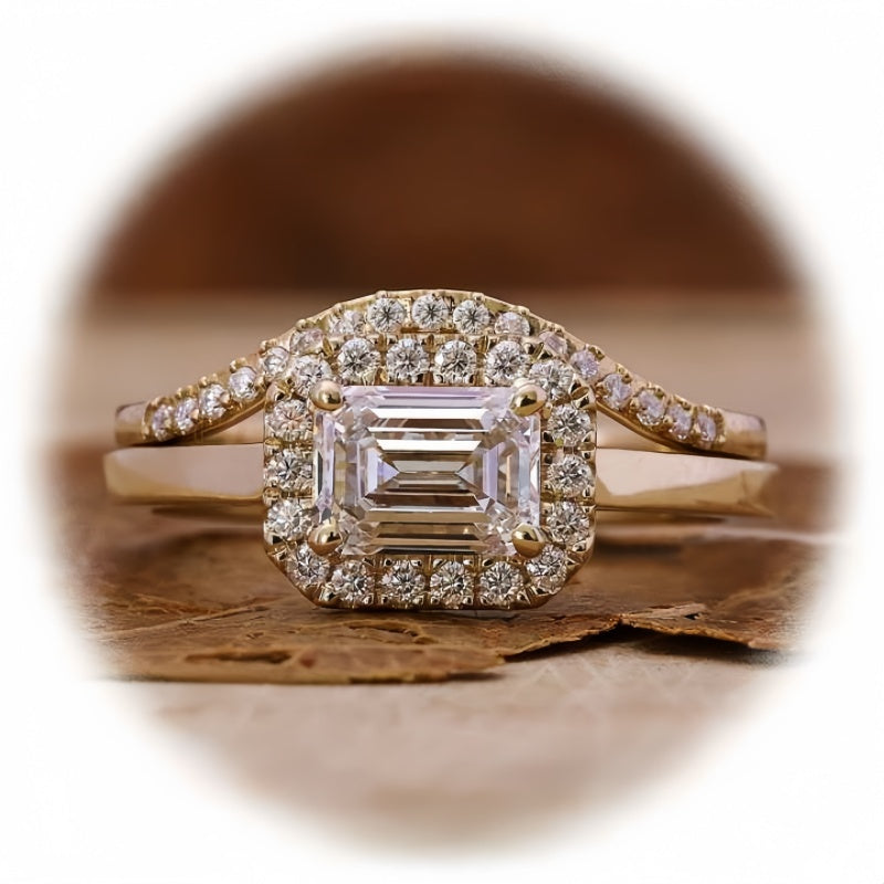 10K Gold Lab Grown Diamond CVD 1CT Emerald-Cut Anniversary Ring Set For Daily Wear