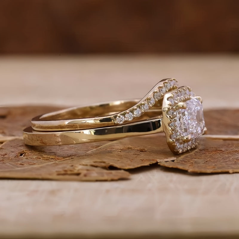 10K Gold Lab Grown Diamond CVD 1CT Emerald-Cut Anniversary Ring Set For Daily Wear