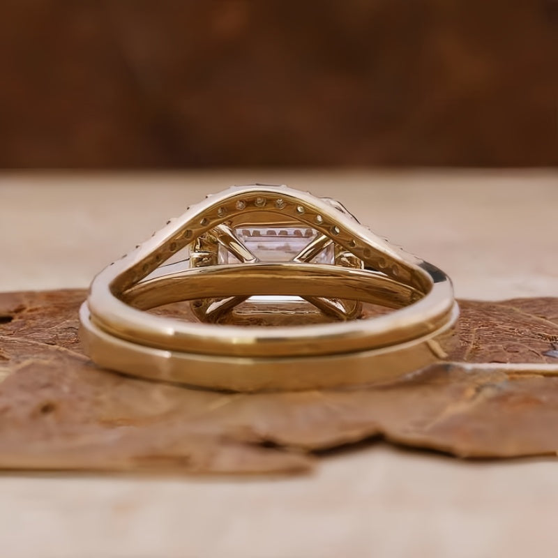 10K Gold Lab Grown Diamond CVD 1CT Emerald-Cut Anniversary Ring Set For Daily Wear