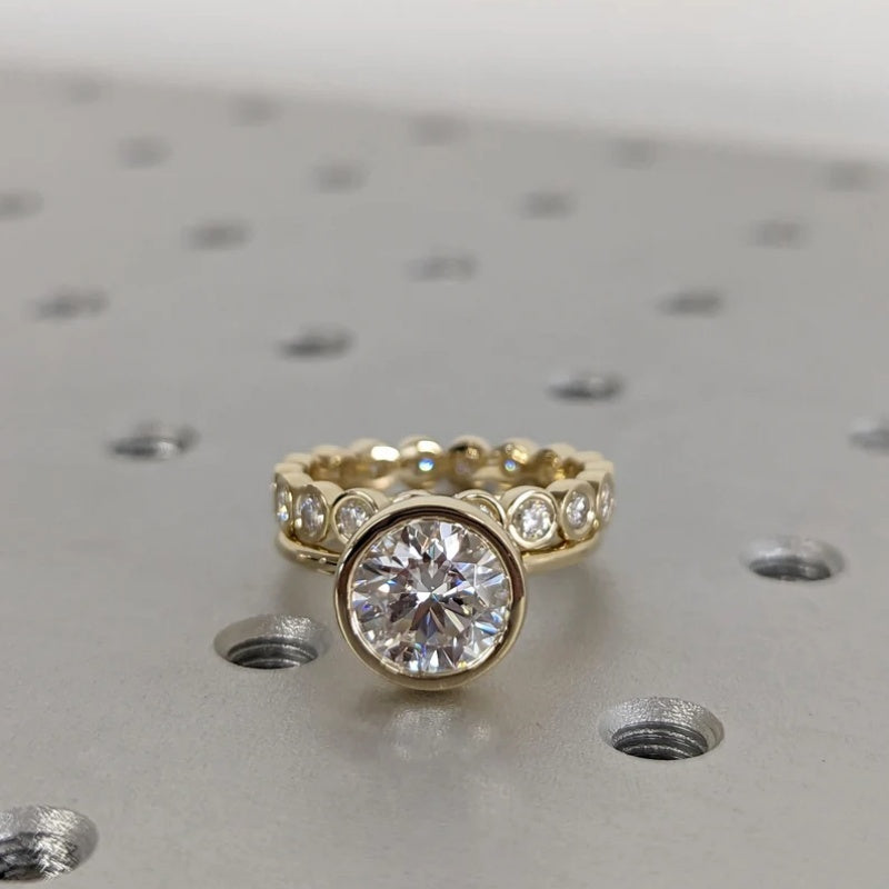 18k Gold Lab Grown Diamond CVD 3CT Round-Cut Solitaire Bezel Ring