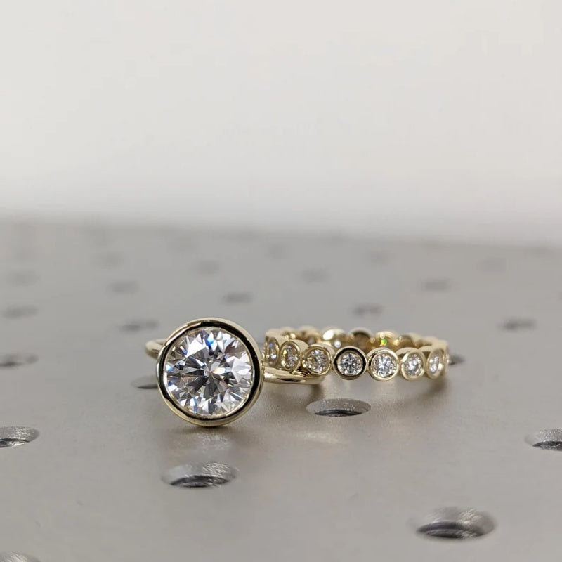 18k Gold Lab Grown Diamond CVD 3CT Round-Cut Solitaire Bezel Ring