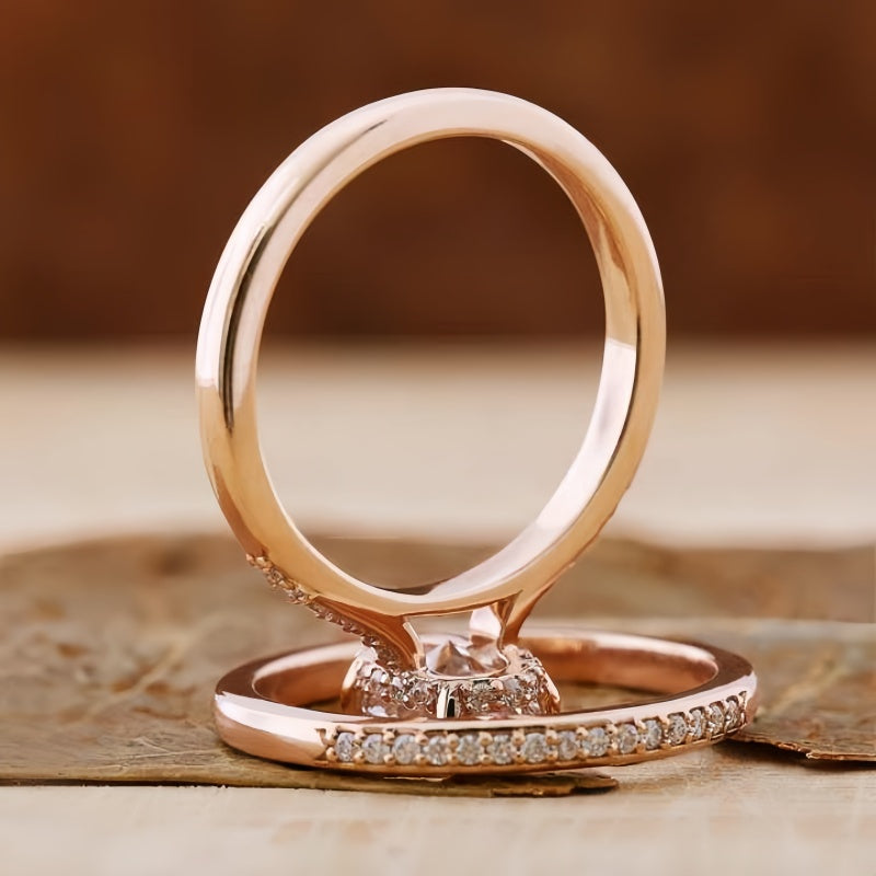 14K Gold Lab Grown Diamond CVD 2CT Oval-Cut Halo Half Etrenity Engagement Ring Set