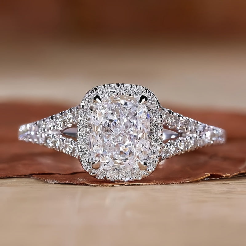 10K Gold Lab Grown Diamond CVD 1.5CT Elongated Cushion-Cut Halo Vintage-Inspired Wedding Ring