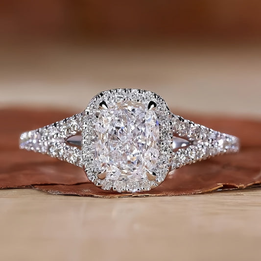 10K Gold Lab Grown Diamond CVD 1.5CT Elongated Cushion-Cut Halo Vintage-Inspired Wedding Ring