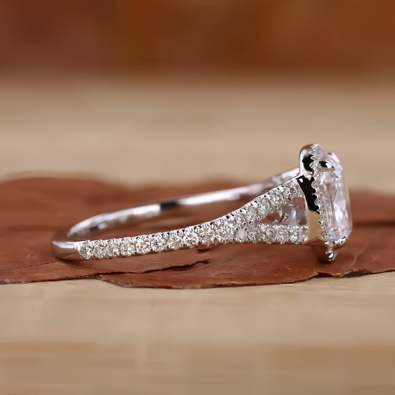 10K Gold Lab Grown Diamond CVD 1.5CT Elongated Cushion-Cut Halo Vintage-Inspired Wedding Ring
