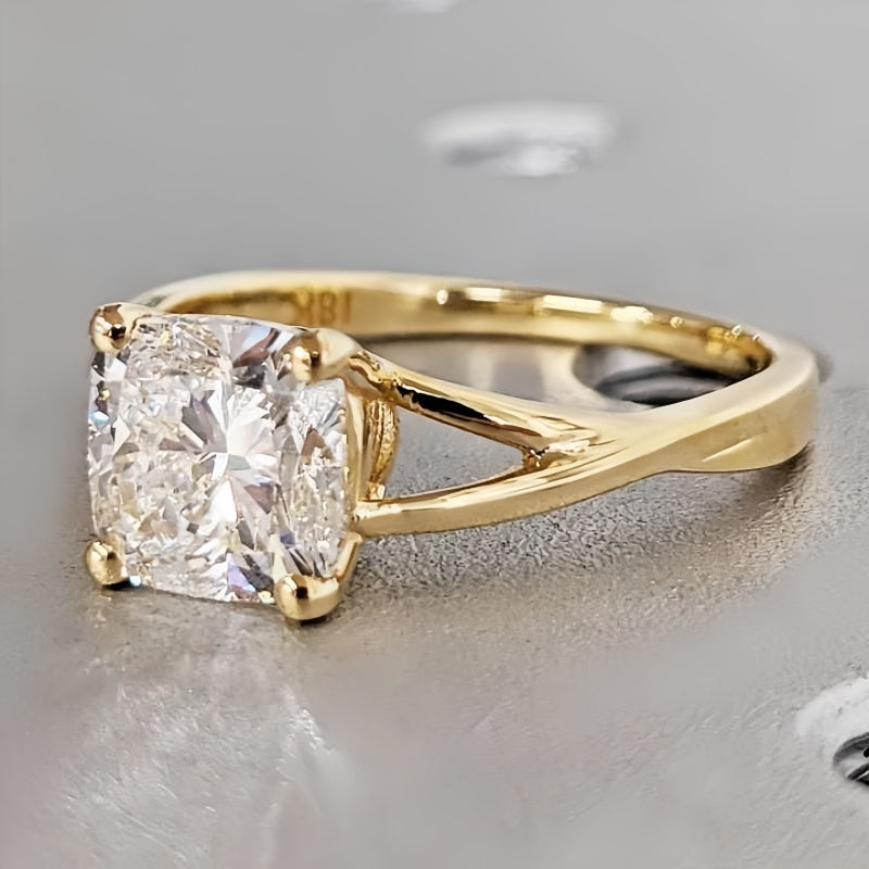 14K Gold Lab Grown Diamond CVD 2CT Cushion-Cut Wedding Ring For Women