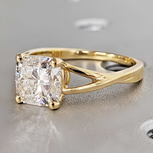 14K Gold Lab Grown Diamond CVD 2CT Cushion-Cut Wedding Ring For Women