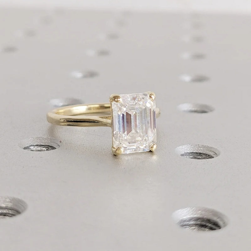 14K Gold Lab Grown Diamond CVD 2CT Emerald-Cut Wedding Ring for Women Anniversary Gift
