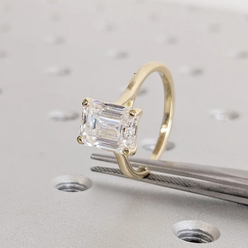 14K Gold Lab Grown Diamond CVD 2CT Emerald-Cut Wedding Ring for Women Anniversary Gift