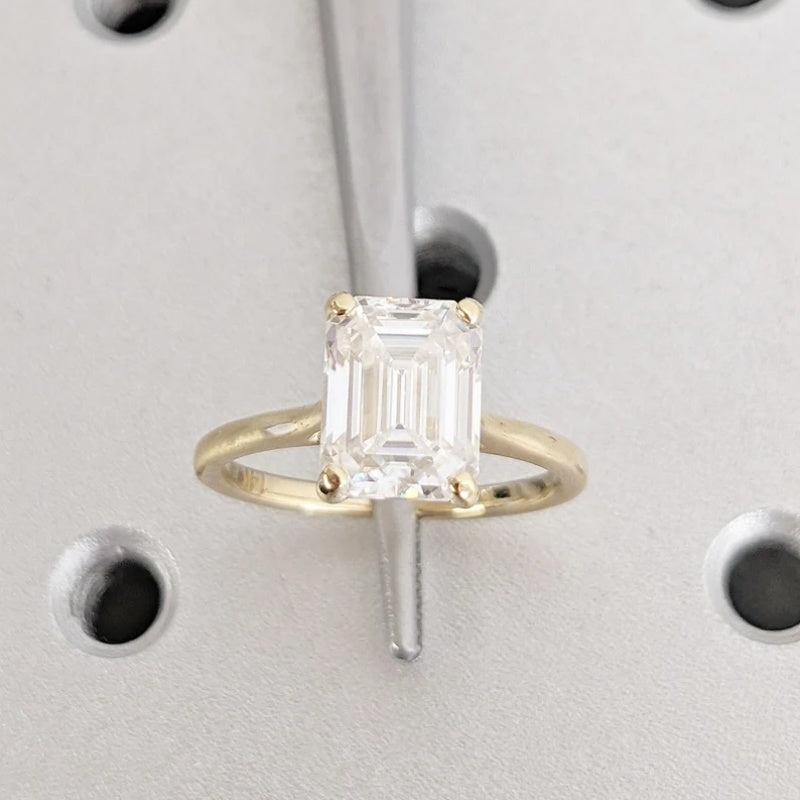 14K Gold Lab Grown Diamond CVD 2CT Emerald-Cut Wedding Ring for Women Anniversary Gift