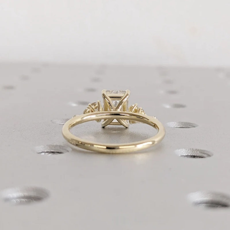 14K Gold Lab Grown Diamond CVD 2CT Emerald-Cut Four Prong Three Side Stone Engagement Ring