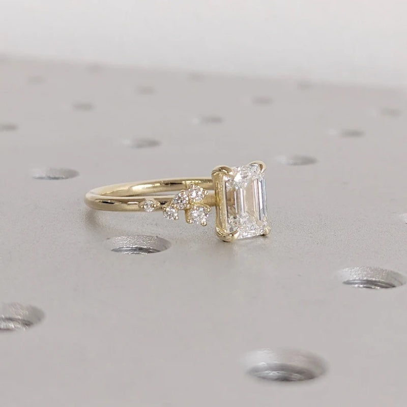 14K Gold Lab Grown Diamond CVD 2CT Emerald-Cut Four Prong Three Side Stone Engagement Ring