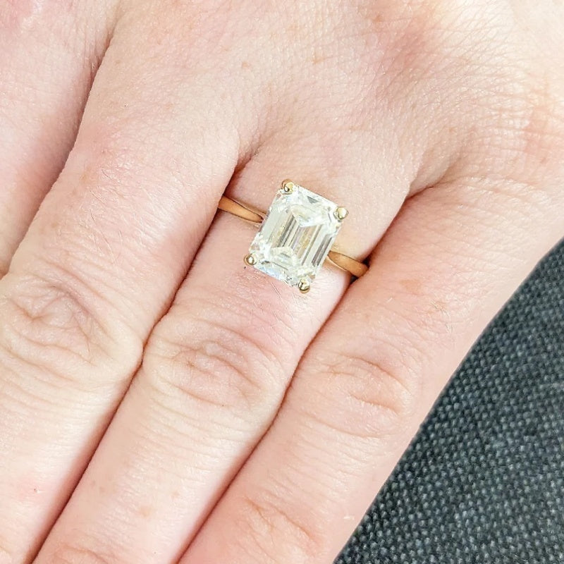 14K Gold Lab Grown Diamond CVD 2CT Emerald-Cut Wedding Ring for Women Anniversary Gift