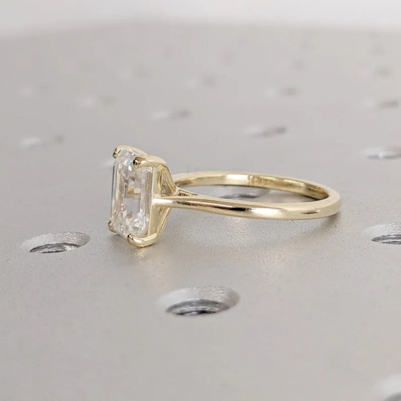 14K Gold Lab Grown Diamond CVD 2CT Emerald-Cut Wedding Ring for Women Anniversary Gift