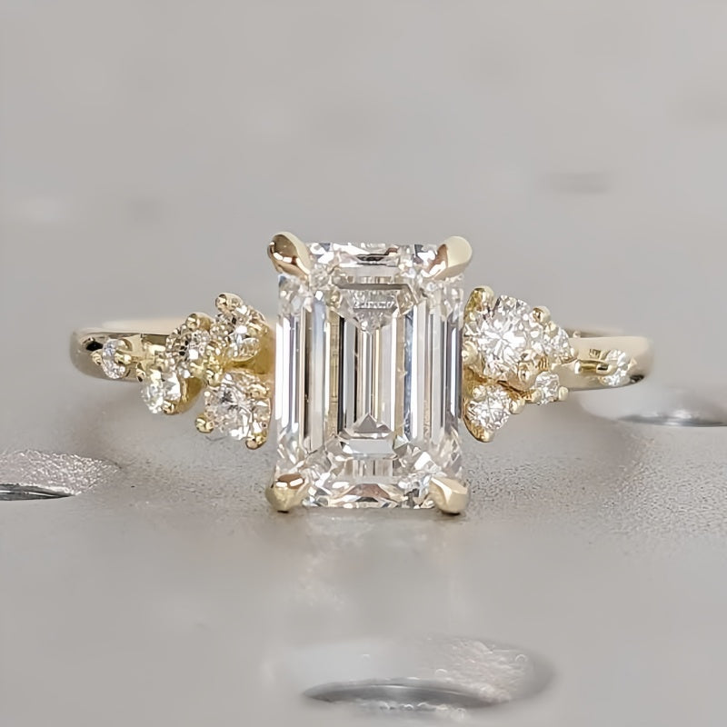 14K Gold Lab Grown Diamond CVD 2CT Emerald-Cut Niche Luxury Style Anniversary Ring