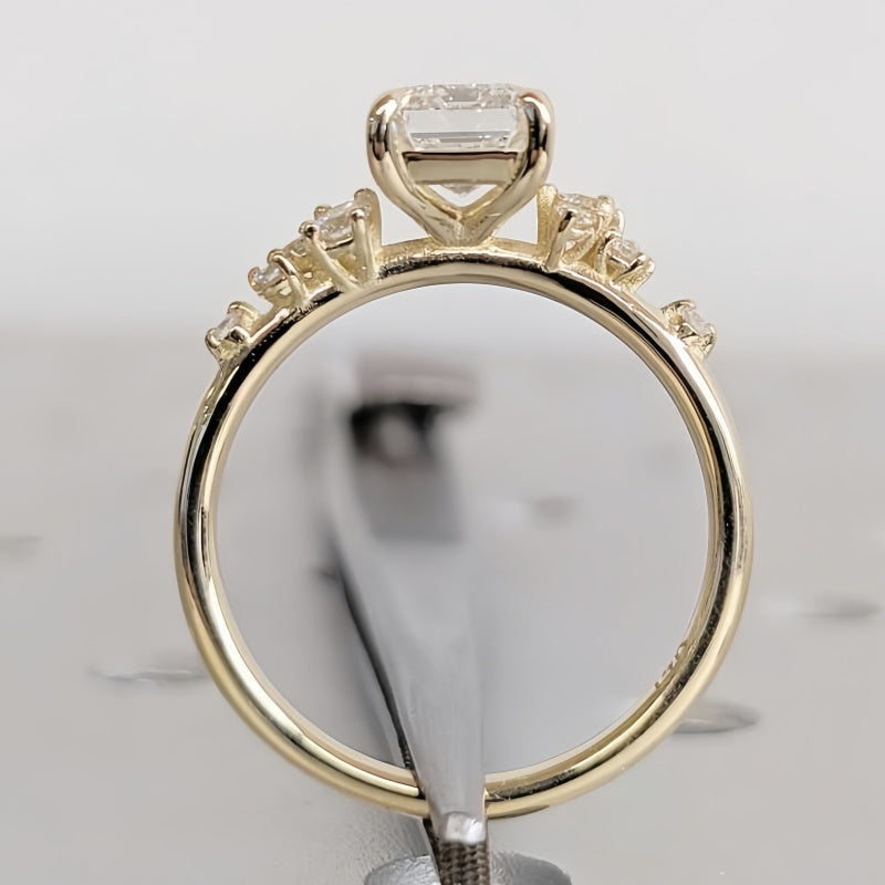 14K Gold Lab Grown Diamond CVD 2CT Emerald-Cut Niche Luxury Style Anniversary Ring