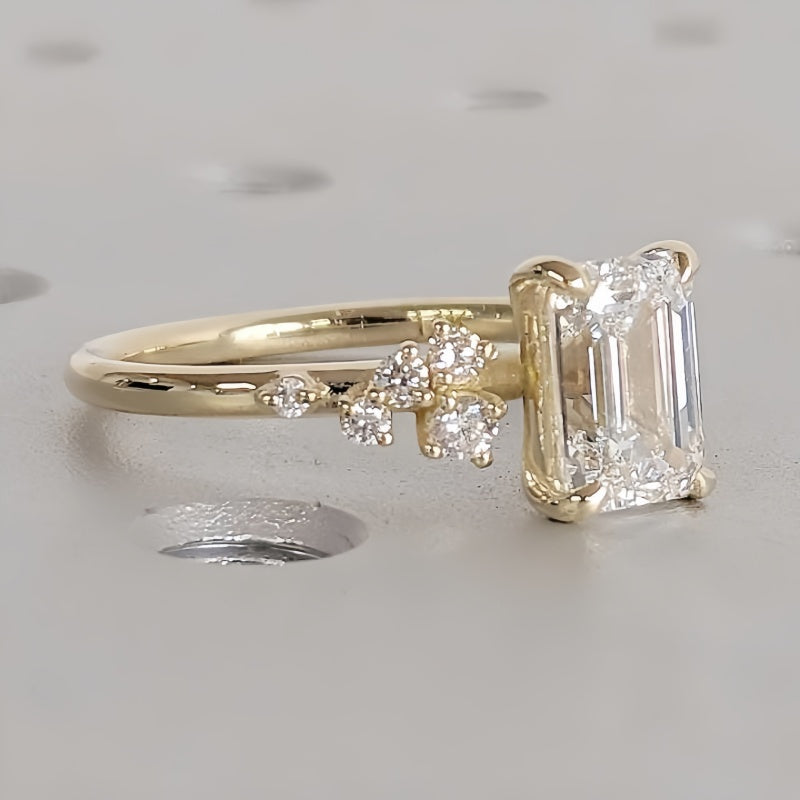 14K Gold Lab Grown Diamond CVD 2CT Emerald-Cut Niche Luxury Style Anniversary Ring