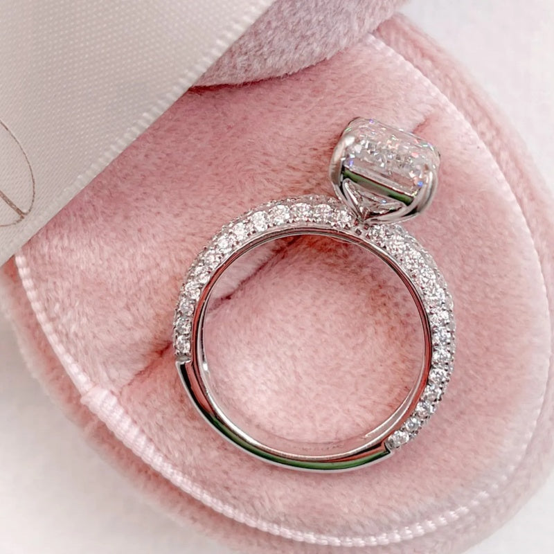 14K Gold Lab Grown Diamond CVD 2CT Emerald-Cut Hidden Halo Engagement Ring For Women