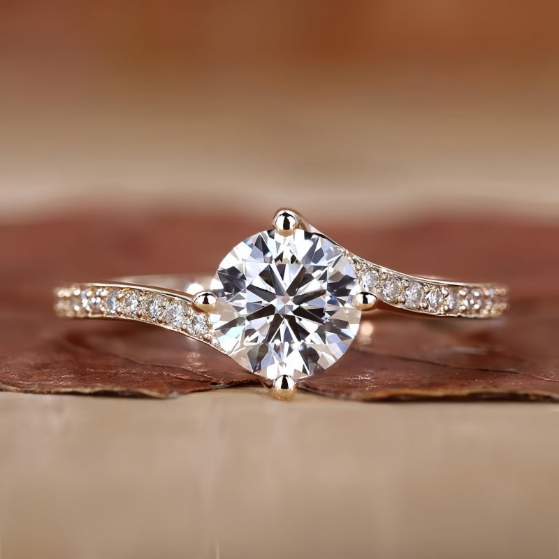 10K Gold Lab Grown Diamond CVD 2CT Round-Cut Women Vintage Art Deco Bridal Promise Ring