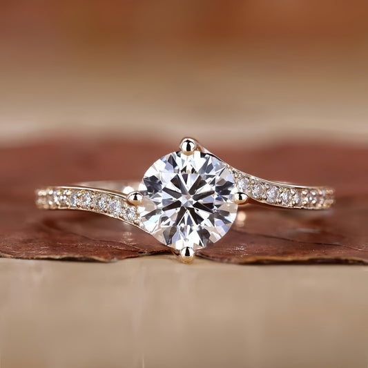 10K Gold Lab Grown Diamond CVD 2CT Round-Cut Women Vintage Art Deco Bridal Promise Ring